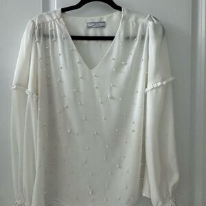 Elegant White Blouse with Pearl Accents